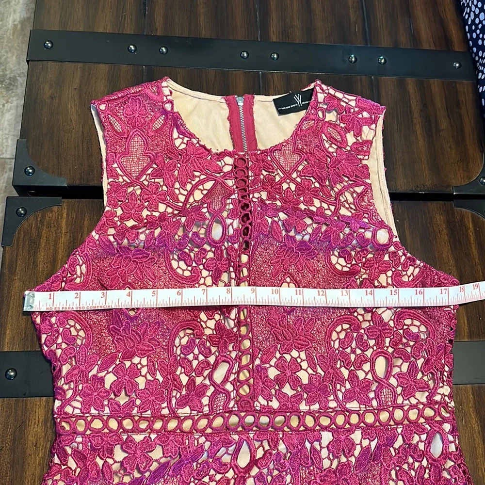 Women's Sleeveless Lace Floral -Cocktail. Knee Length for Party. Pink.Size L. - Picture 15 of 16